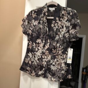 Calvin Klein Black and Cream Ruffle sleeve blouse